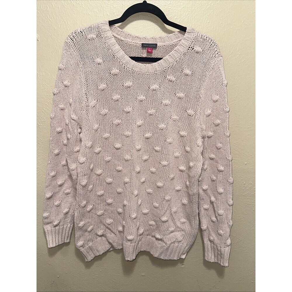 Vince Camuto Womens Sweater Knit Pom Pom Long Sleeve Blush Pink Size L